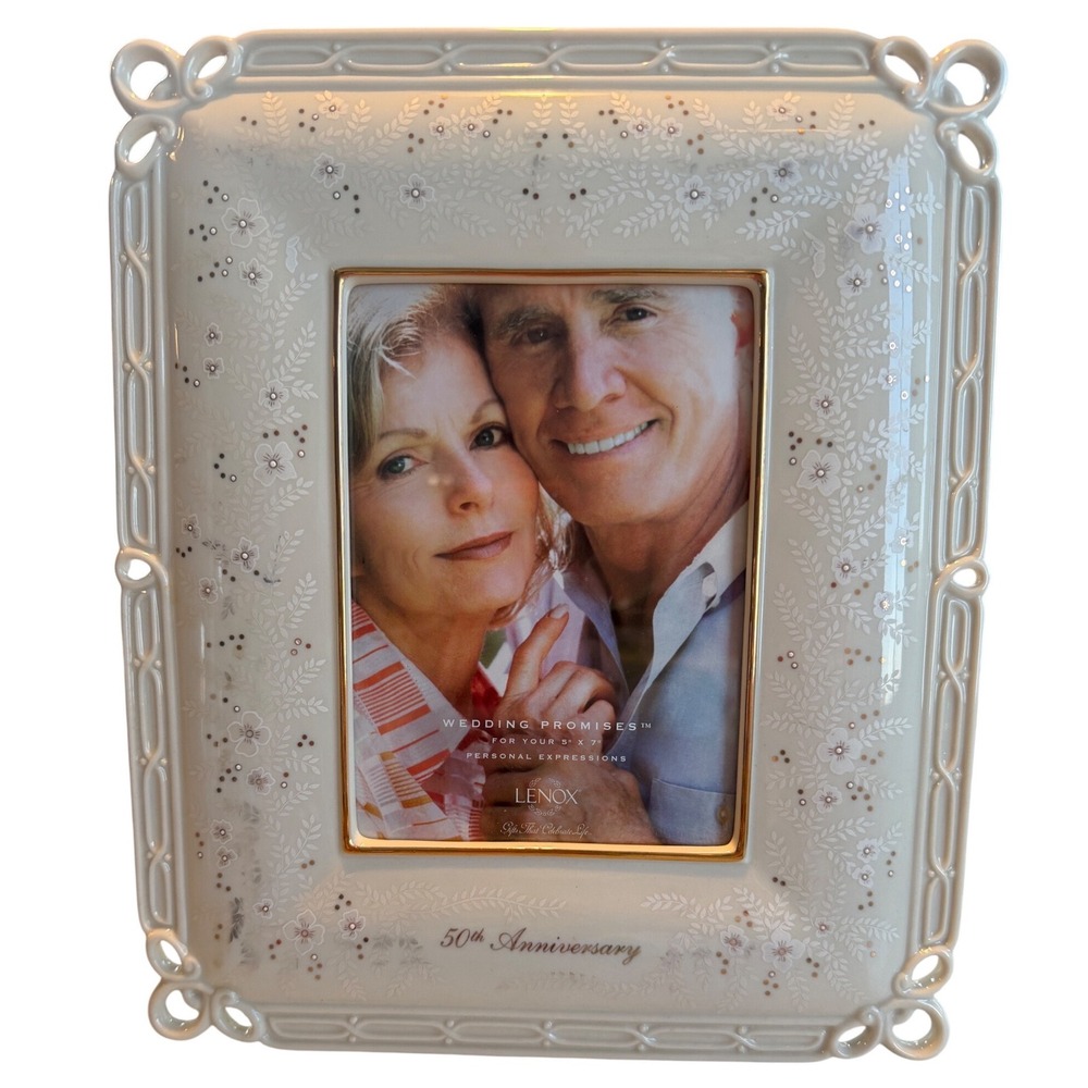 VINTAGELenox Wedding Promises 50th  Anniversary Picture Frame Ivory China Gold
